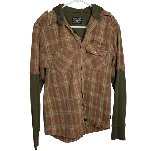 Fender Custom Shop Hoodie Shirt Mens M Rust Plaid Twill Surfer Skater Grunge - Picture 1 of 12